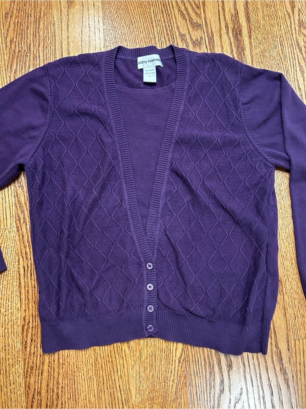 Cathy Daniels Purple Diamond-Pattern Button Cardigan sweater tank women L
